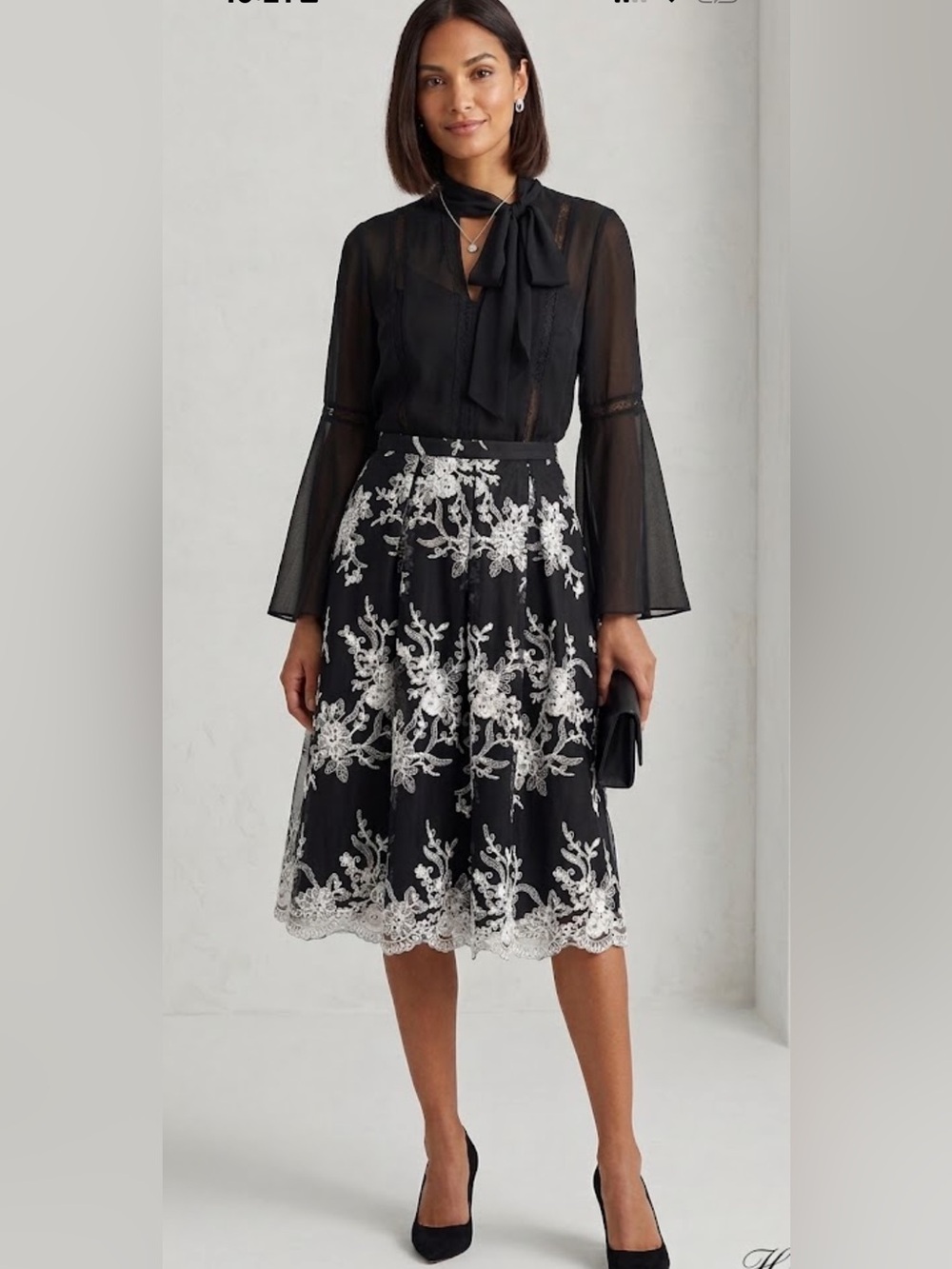 Adrianna Papell embroidered black and white lace skirt - Picture 1 of 11